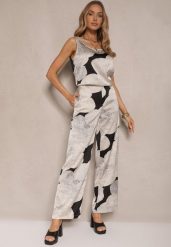 Beżowe Spodnie z Wiskozą High Waist Ozdobione Geometrycznym Wzorem Katiliana. Brązowe spodnie materiałowe damskie Renee, bez wzorów, z jeansu. Za 79.99 zł.