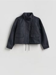 Kurtka ze stójką - granatowy. Niebieskie kurtki damskie Reserved, l, bez wzorów, z bawełny, bez kaptura. Za 199.99 zł.