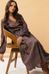 Długa sukienka z modnym geometrycznym nadrukiem. Sukienki damskie Stylove, bez wzorów, z gumy, eleganckie, bez ramiączek. Za 439.00 zł.