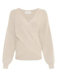 MOSS COPENHAGEN Sweter "Zinelle Rachelle" w kolorze beżowym rozmiar: M/L. Brązowe swetry klasyczne damskie Moss Copenhagen, l, z wiskozy, bez kołnierzyka. Za 159.05 zł.