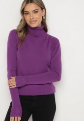 Ciemnofioletowy Sweter z Golfem z Domieszką Kaszmiru i Wiskozy Zaisma. Fioletowe golfy damskie Born2be, bez wzorów, z jeansu, bez ramiączek. Za 89.99 zł.