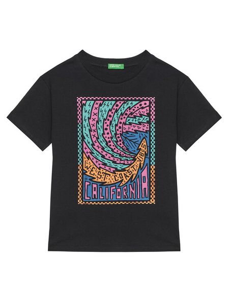 United Colors Of Benetton T-Shirt 3I1XC10P7 Czarny Regular Fit. Czarne t-shirty i koszulki chłopięce United Colors Of Benetton, bez wzorów, z bawełny, bez kołnierzyka, bez ramiączek. Za 39.99 zł.