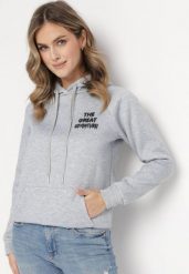 Jasnoszara Bluza z Kapturem i Nadrukiem Masunes. Szare bluzy damskie Born2be, l, bez wzorów, z polaru, z kapturem. Za 44.99 zł.