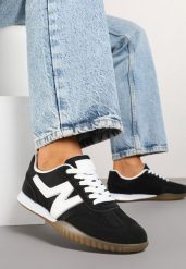 Czarne Sneakersy w Stylu Kultowych Tenisówek z Ozdobnymi Przeszyciami Elanicia. Czarne obuwie sportowe damskie Born2be, bez zapięcia, tenisowe. Za 84.99 zł.