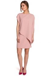 Krótka Dwuwarstwowa Sukienka - Różowa. Czerwone sukienki damskie MOE, bez wzorów, z elastanu, wizytowe, bez ramiączek. Za 324.90 zł.