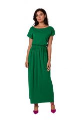Długa sukienka bawełniana z gumą w pasie zielona. Zielone sukienki damskie Bewear, bez wzorów, z bawełny, bez ramiączek. Za 289.00 zł.