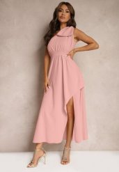 Różowa Sukienka Koktajlowa o Asymetrycznym Kroju na Jedno Ramię Ozdobiona Kokardą Vimorissa. Czerwone sukienki damskie Renee, bez wzorów, eleganckie, bez ramiączek. W wyprzedaży za 75.99 zł.