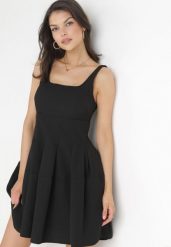 Czarna Sukienka Mini na Ramiączkach Azrani. Czarne sukienki damskie Born2be, bez wzorów, wakacyjne, bez ramiączek. Za 129.99 zł.