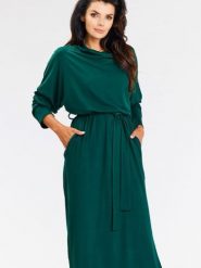 Sukienka Model A671 Bottle Green - awama. Zielone sukienki damskie Awama, bez wzorów, z dzianiny, biznesowe, bez ramiączek. Za 329.82 zł.