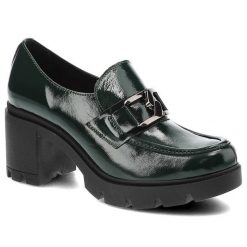 Półbuty damskie Lemar, lakierowana skóra naturalna masywna podeszwa z wyraźnym bieżnikiem ozdobny metalowy element, oliwkowe, 20097-Naplak. Zielone półbuty damskie Lemar, bez wzorów, z lakierowanej skóry, bez obcasa, bez zapięcia. Za 314.99 zł.