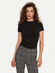 STAUD Bluzka Tigereye R24F3105VN Czarny Slim Fit. Czarne bluzki damskie STAUD, s, bez wzorów, z syntetyku, bez kołnierzyka, bez ramiączek. Za 589.99 zł.