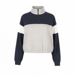 American Eagle Outfitters damska bluza melange z półzamkiem, oversize. Niebieskie bluzy damskie 55PROTEC, uniwersalny, bez wzorów, z bawełny, bez kaptura. Za 260.99 zł.