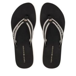 Japonki Tommy Hilfiger. Czarne klapki damskie Tommy Hilfiger, bez wzorów, bez obcasa, bez zapięcia. Za 189.99 zł.