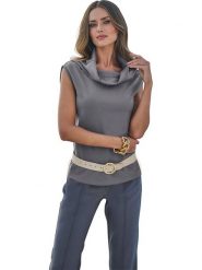 Heine Bluzka w kolorze szarym rozmiar: 42. Szare bluzki damskie Heine, bez wzorów, bez kołnierzyka, bez ramiączek. Za 65.07 zł.