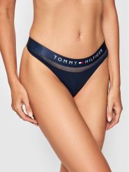 Tommy Hilfiger Stringi Thong UW0UW00064 Granatowy. Niebieskie stringi Tommy Hilfiger, bez wzorów, z bawełny. Za 79.99 zł.