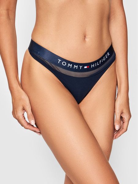 Tommy Hilfiger Stringi Thong UW0UW00064 Granatowy. Niebieskie stringi Tommy Hilfiger, bez wzorów, z bawełny. Za 69.99 zł.