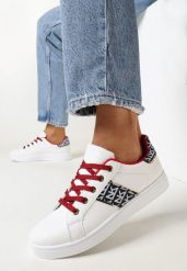 Biało-Czerwone Sneakersy z Wstawkami Dyvana. Białe obuwie sportowe damskie Born2be, bez zapięcia. Za 59.99 zł.