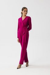Śliwkowy Kombinezon z Wiązaniem w Talii. Czarne kombinezony damskie MOE, l, bez wzorów, z elastanu, eleganckie, bez kołnierzyka, bez ramiączek. Za 379.90 zł.