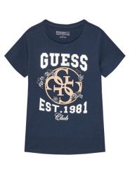 Guess T-Shirt J5YI25 K6YW4 Granatowy Regular Fit. Niebieskie koszulki i t-shirty dziewczęce Guess, z aplikacjami, z bawełny, bez kołnierzyka, bez ramiączek. Za 79.99 zł.