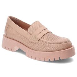 Różowe Mokasyny Venezia Wygodne Skórzane Buty. Czerwone mokasyny damskie Venezia, na lato, z materiału, bez obcasa. Za 419.00 zł.