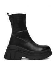 DeeZee Botki 20253-7 Czarny. Czarne botki damskie DeeZee, z materiału, bez obcasa, na płaskiej podeszwie, bez zapięcia. Za 219.99 zł.