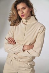 Sztruksowa Bluza na Stójce - Beżowa. Brązowe bluzy damskie Figl, l, bez wzorów, z elastanu, bez kaptura. Za 229.00 zł.