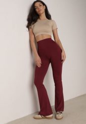 Bordowe Elastyczne Spodnie z Gumką w Talii i Wysokim Stanem Brinamla. Czerwone spodnie dresowe damskie Born2be, l, bez wzorów, z jeansu. Za 49.99 zł.