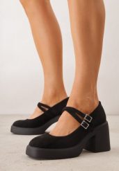 Czarne Półbuty na Słupku z Podwójnym Paskiem z Cyrkoniowymi Klamrami Nerilin. Czarne półbuty damskie Born2be, bez wzorów, z jeansu, bez obcasa, na słupku, bez zapięcia. Za 109.99 zł.