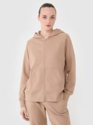 4F Bluza dresowa rozpinana z kapturem damska - beżowa XS. Brązowe bluzy damskie 4F, xs, bez wzorów, z bawełny, z kapturem. Za 159.99 zł.