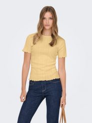 ONLY Koszulka w kolorze żółtym rozmiar: L. Żółte bluzki damskie Only, l, bez wzorów, z bawełny, bez kołnierzyka, bez ramiączek. Za 43.99 zł.