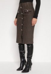 Czarno-Beżowa Ołówkowa Tweedowa Spódnica w Kraciasty Wzór z Guzikami Anitusa. Czarne spódnice damskie Born2be, na co dzień, m, bez wzorów, z jeansu, eleganckie, midi. Za 79.99 zł.