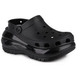 Klapki chodaki damskie sportowe Crocs MEGA CRUSH. Czarne klapki damskie Crocs, bez wzorów, z jeansu, bez obcasa, na platformie, bez zapięcia. Za 279.00 zł.