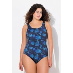 Damskie Strój kąpielowy liście bez miękkich miseczek z recyklingu. Niebieskie stroje jednoczęściowe Ulla Popken, bez wzorów, z elastanu. Za 199.99 zł.