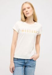 DAMSKA KOSZULKA MUSTANG LOGO T-shirty Loa Whisper White 1015177 2013. Białe bluzki damskie Mustang, s, bez wzorów, bez kołnierzyka, bez ramiączek. Za 69.99 zł.