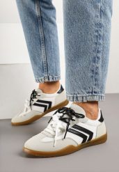 Białe Sneakersy Tenisówki z Geometrycznym Motywem Telanilia. Białe obuwie sportowe damskie Born2be, z jeansu, bez zapięcia, tenisowe. Za 89.99 zł.