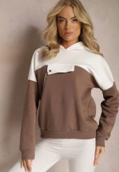 Brązowa Bawełniana Bluza z Kapturem i Łańcuszkiem Ambriella. Brązowe bluzy damskie Renee, bez wzorów, z bawełny, z kapturem. Za 89.99 zł.