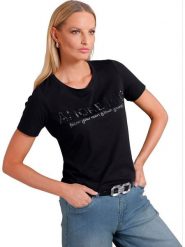 Heine Koszulka w kolorze czarnym rozmiar: 38. Czarne bluzki damskie Heine, z aplikacjami, bez kołnierzyka, bez ramiączek. Za 56.99 zł.