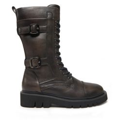 Kozaki TWINSET. Brązowe kozaki damskie Twinset, bez obcasa, na płaskiej podeszwie, bez zapięcia. Za 1,249.00 zł.