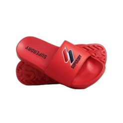 Klapki damskie Superdry Core. Czerwone klapki damskie Superdry, bez wzorów, z materiału, bez obcasa, bez zapięcia. Za 128.00 zł.