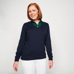 Sweter do golfa damski MW 100. Niebieskie golfy damskie INESIS, l, z bawełny, bez kołnierzyka. Za 69.99 zł.