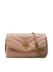Tory Burch Torebka Kira Chevron Chain Wallet 90343 Beżowy. Brązowe listonoszki damskie Tory Burch, bez wzorów, ze skóry, bez dodatków. Za 1,279.00 zł.