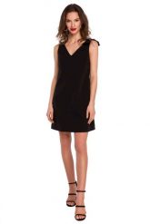 Trapezowa Sukienka bez Rękawów z Kokardką - Czarna. Czarne sukienki damskie Cud Moda, bez wzorów, z elastanu, wizytowe, bez ramiączek. Za 175.90 zł.