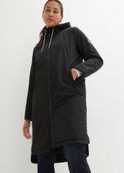 Nieprzemakalny płaszcz przeciwdeszczowy watowany w długości midi. Czarne płaszcze damskie bonprix, bez wzorów, bez kaptura. Za 429.99 zł.