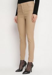 Ciemnobeżowe Modelujące Spodnie Skinny z Imitacji Skóry Natividade. Brązowe rurki damskie Born2be, z aplikacjami, z jeansu. Za 84.99 zł.
