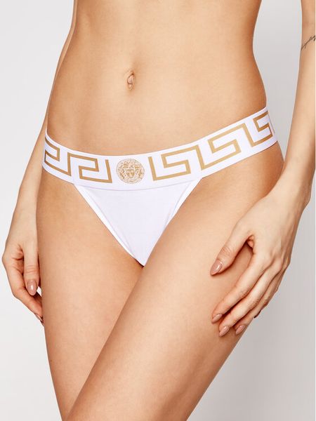 Versace Stringi AUD01042 Biały. Białe stringi Versace, bez wzorów, z bawełny. Za 279.99 zł.