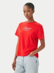 Tommy Hilfiger T-Shirt Logo Interlock WW0WW48707 Czerwony Regular Fit. Czerwone t-shirty damskie Tommy Hilfiger, xs, bez wzorów, z bawełny, bez kołnierzyka. Za 209.99 zł.