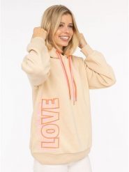 Zwillingsherz Bluza "LOVE 2.0" w kolorze beżowym rozmiar: S/M. Brązowe bluzy damskie Zwillingsherz, m, bez wzorów, z kapturem. Za 160.96 zł.