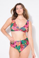 Damskie Figi od bikini figi wysoki stan nadruk dżungli. Zielone figi Ulla Popken, bez wzorów, z elastanu. Za 91.99 zł.