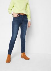 Dżinsy Skinny High Waist, cropped. Niebieskie jeansy damskie bonprix, bez wzorów, z jeansu, z podwyższonym stanem. Za 99.99 zł.