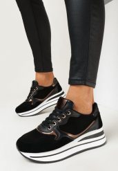 Czarne Sneakersy na Platformie z Metalicznymi Wstawkami Boitt. Czarne obuwie sportowe damskie Born2be, z jeansu, bez zapięcia, trekkingowe. Za 99.99 zł.